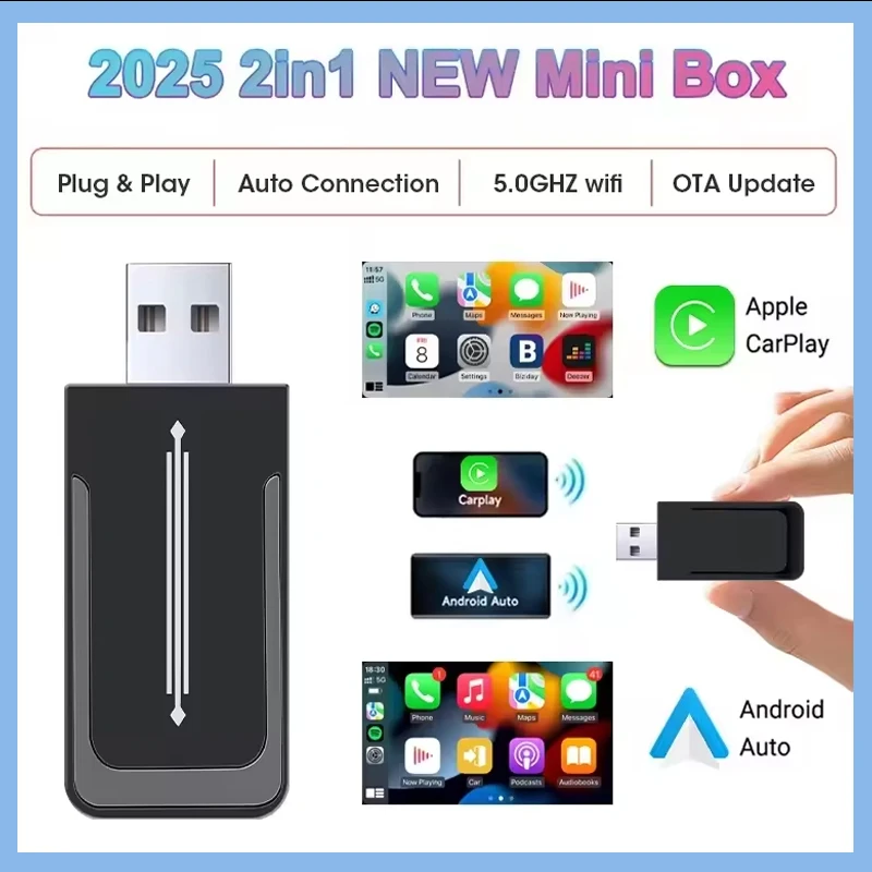 Vtopek Mini Wireless CarPlay-Adapter 2025, neuer Android Auto Wireless Dongle, WLAN, 5,8 G, Auto Connect Box, unterstützt Spotify Music Image