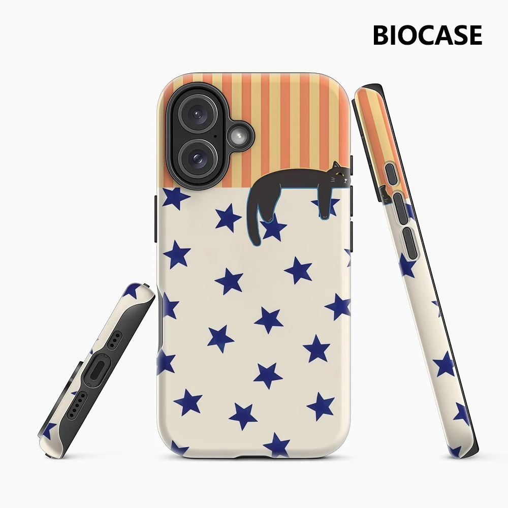 Schwarze Katze mit Sternenstreifen IPhone 17 Must-Haves Handyhülle für IPhone 17 16 15 14 13 12 Pro Max Plus Doppelschichtige Rückseite Image