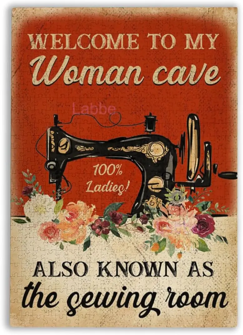 Lustig „Welcome to My Woman Cave Also Know As The Sewing Room“, Metall-Blechschild, Dekoration für Garage, Hof, Zuhause, Outdoor – Aluminium-Sign Image