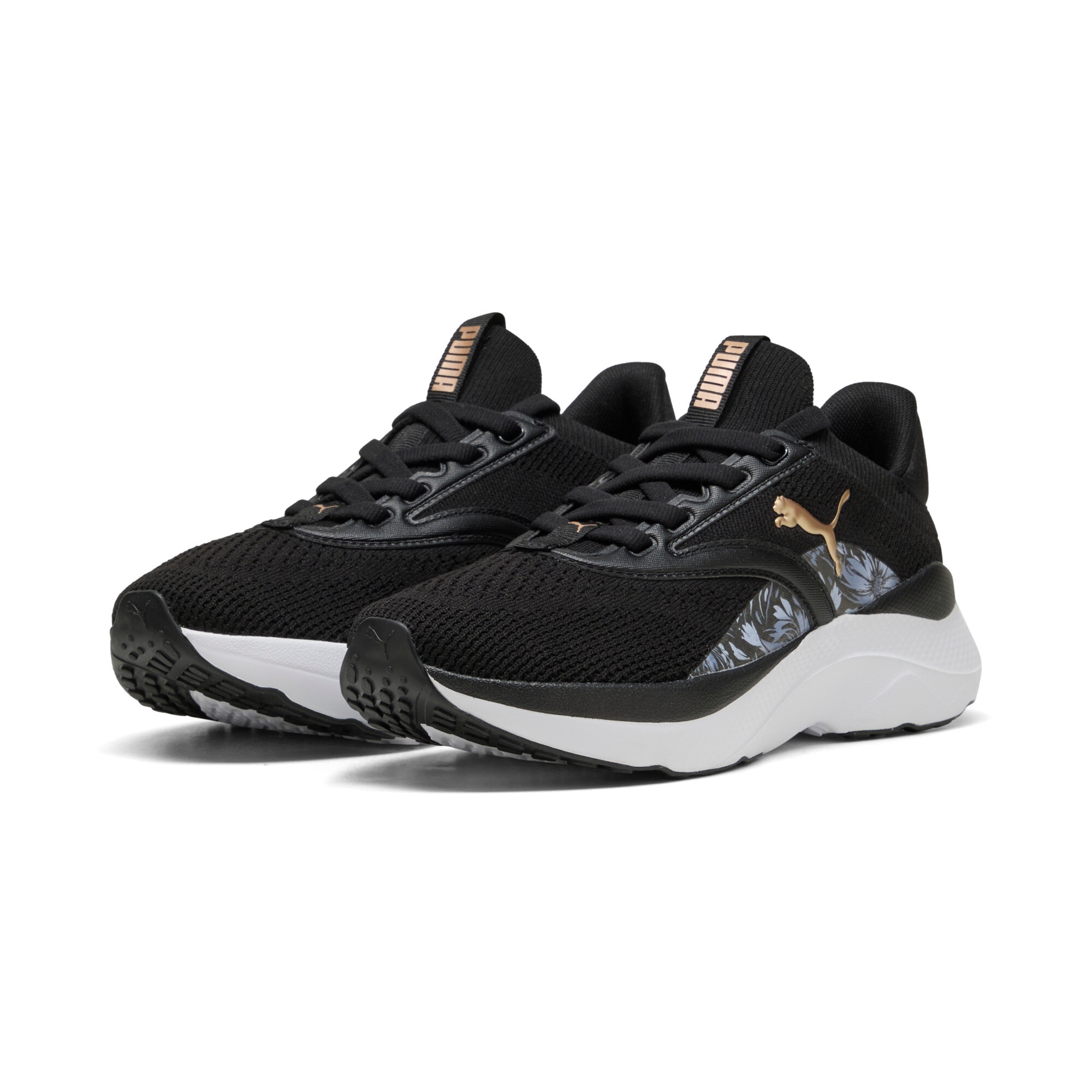 Laufschuh PUMA "SOFTRIDE MAYVE BLOOM WNS", Damen, Gr. 41, puma schwarz, rose gold, Textil, Schuhe Laufschuh