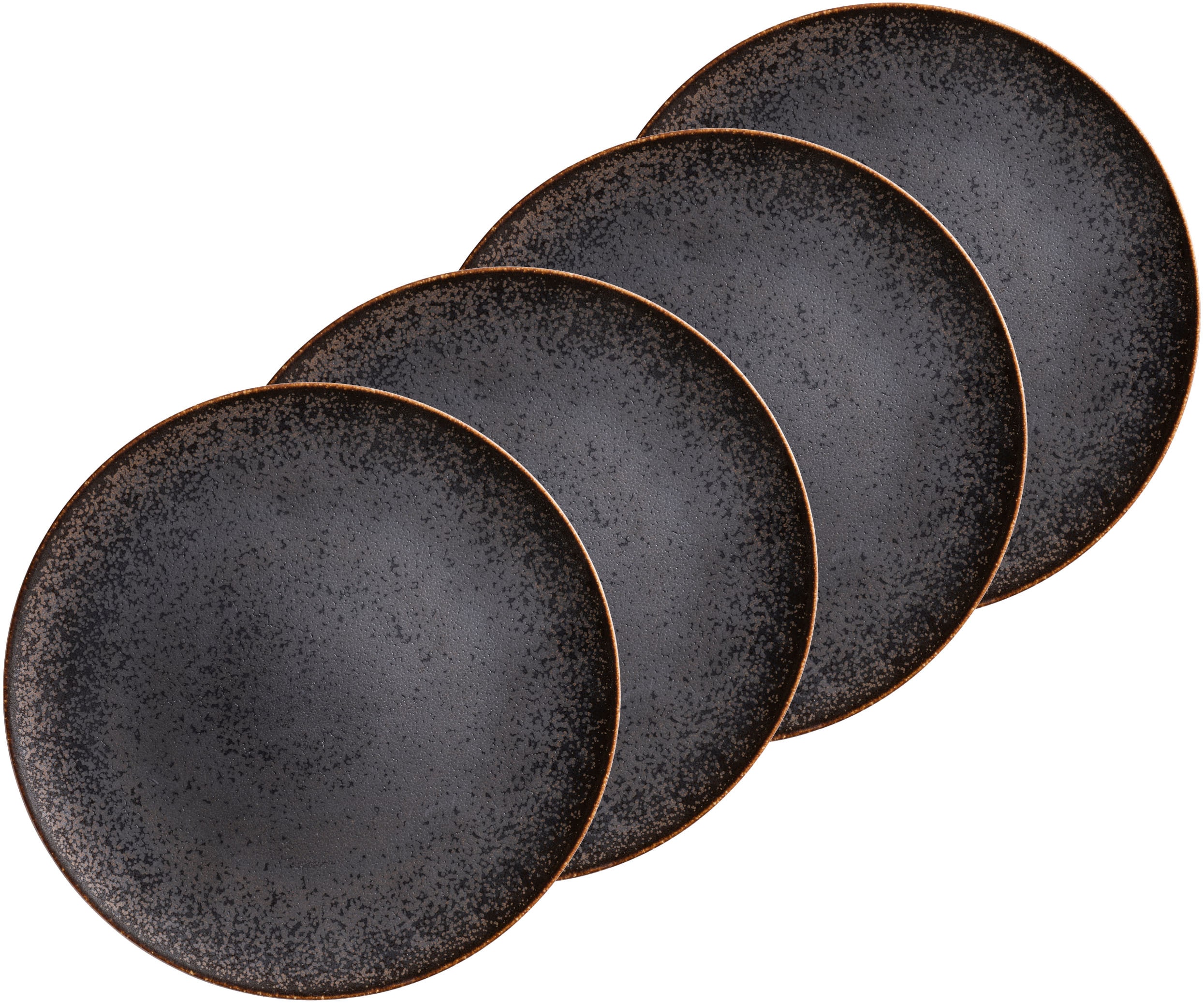 Tafelservice MÄSER "POWERFUL, Teller Set, Porzellan", schwarz, braun, 4 Stk., Porzellan, Geschirr-Sets