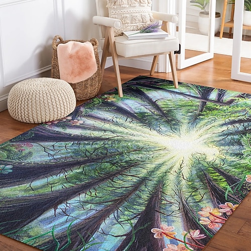 Waldkanopie Lichtteppich für Wohnzimmer und Schlafzimmer Faux Cashmere Naturbaum Himmelsteppich weich rutschfest maschinenwaschbar Phoenix Redwood von Dakota Daetwiler Image