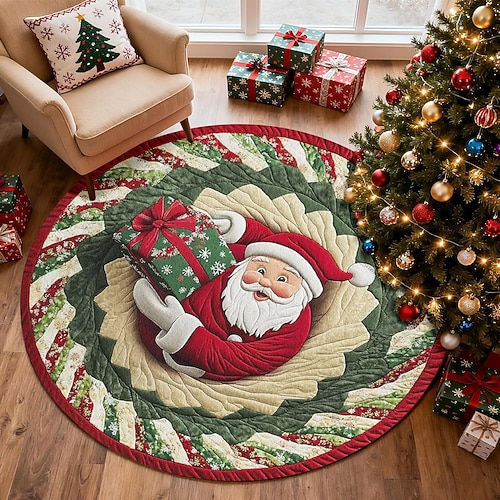 Bodenläufer Weihnachtsmann Weihnachts runder Teppich für Wohnzimmer und Schlafzimmer Faux Kaschmir Fröhliche Weihnachten Teppich weicher rutschfester maschinenwaschbarer Teppich festliche Fußmatte Image