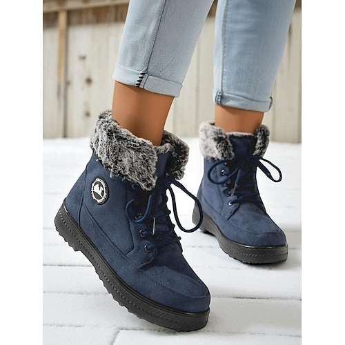 Burgunderrote Schneestiefel für Damen mit Kunstfellfutter – warme Winterstiefel für Weihnachtsaktivitäten im Freien und zum Tragen bei kaltem Wetter Image