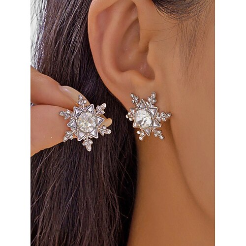 Weihnachtsohrringe mit Schneeflockenmotiv für Damen – Legierung und Kunstperlen, festliche rote, grüne und klare Steine, perfekt für Weihnachtsfeiern und als Geschenk Image