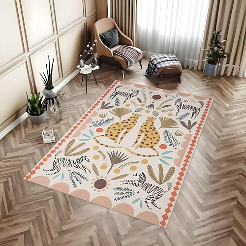 Boho-Wald-Teppich für das Wohnzimmer, luxuriöser Teppich im Perserstil, weicher Nachttischvorleger für das Schlafzimmer, strapazierfähige und schmutzabweisende Couchtischmatte Image