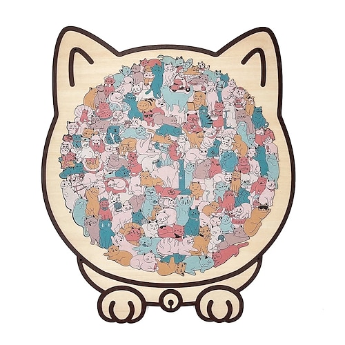 135-teiliges Holzpuzzle in Katzenform in Mailard-/Macaron-/Holz-/Morandi-Farben für Erwachsene, süßes Holzpuzzle mit Katzenumriss, kreatives Puzzlegeschenk, Schreibtischdekoration für das Homeoffice Image