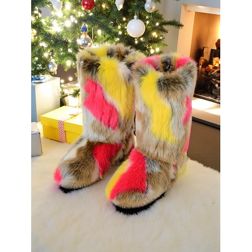 Grüne Kunstfellstiefel für Damen – gemütlicher Weihnachtsstil, perfekt für Feiertagsoutfits und festliche Anlässe Image