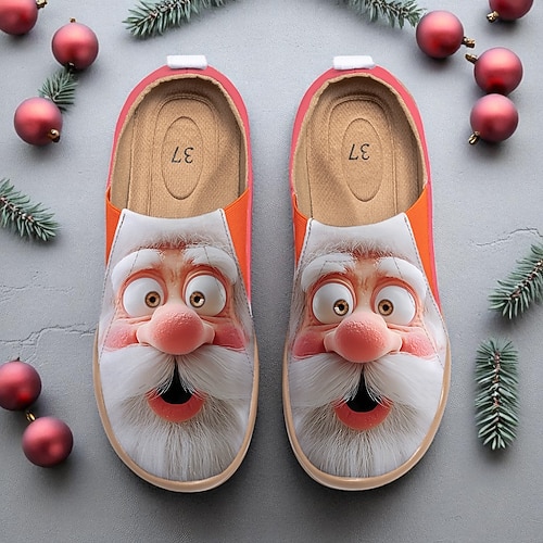 Damen-Reiseschuhe aus Segeltuch mit breiter Zehenpartie im Weihnachtsmann-Design – bequeme, weihnachtliche Freizeit-Wanderschuhe für Urlaubsreisen und den Alltag Image
