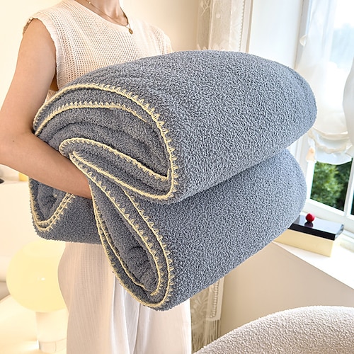 dicke Fleecedecke aus Milchsamt, weiche Korallenfleece-Nickerchendecke, Halb-Sherpa-Plüschdecke für Zuhause, kuschelig warme Winterdecke Image
