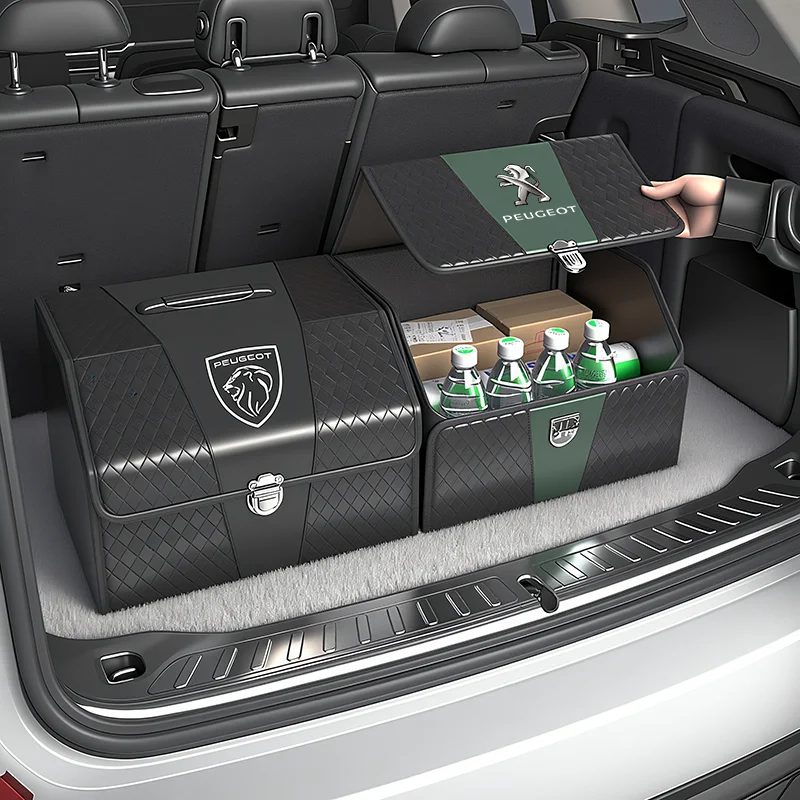 Boîte de rangement en cuir pour coffre de voiture Peugeot, sac de rangement pour Peugeot 107 408 4008 308 3008 5008 508 2008 208 301 106 205 407
