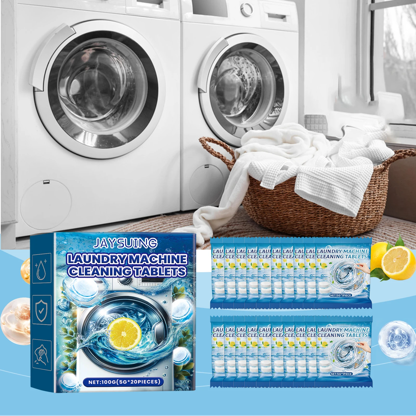 Jaysuing Washing Machine Stain Remover Effervescent Tablets Clean Odors Washing Machine Sink Depth Dirt Removal Cleaning Tablets