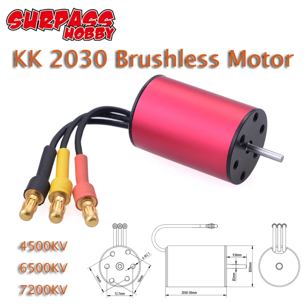 SURPASS HOBBY KK 2030 Brushless Motor 4500/6500/7200KV Waterproof 2.0mm shaft for Wtloys Traxxas 1/18 1/20 1/24 RC Car Truck
