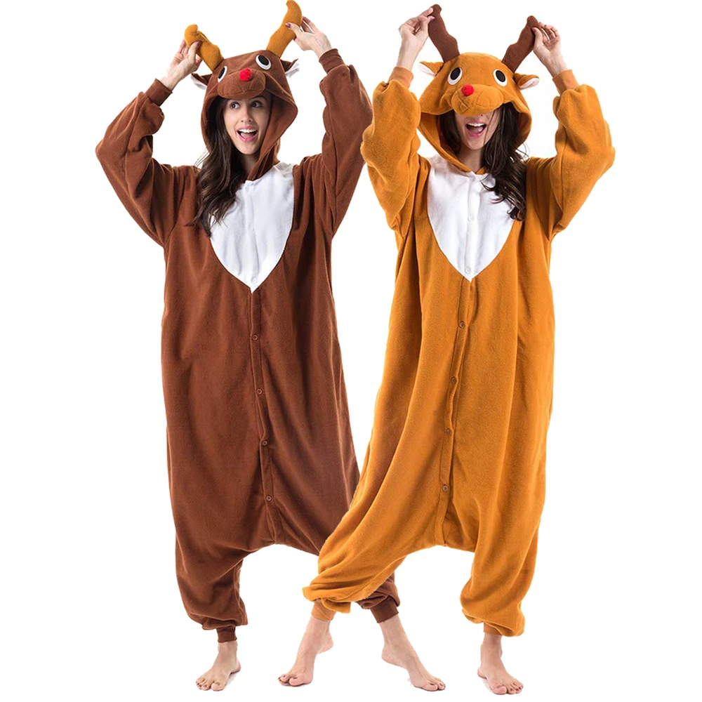 Tier Kigurumi Kostüm Halloween Stram pler Hirsch für Frauen Männer Erwachsene Kinder Pyjamas Cartoon Pyjama Cosplay Party Homewear Weihnachten Image