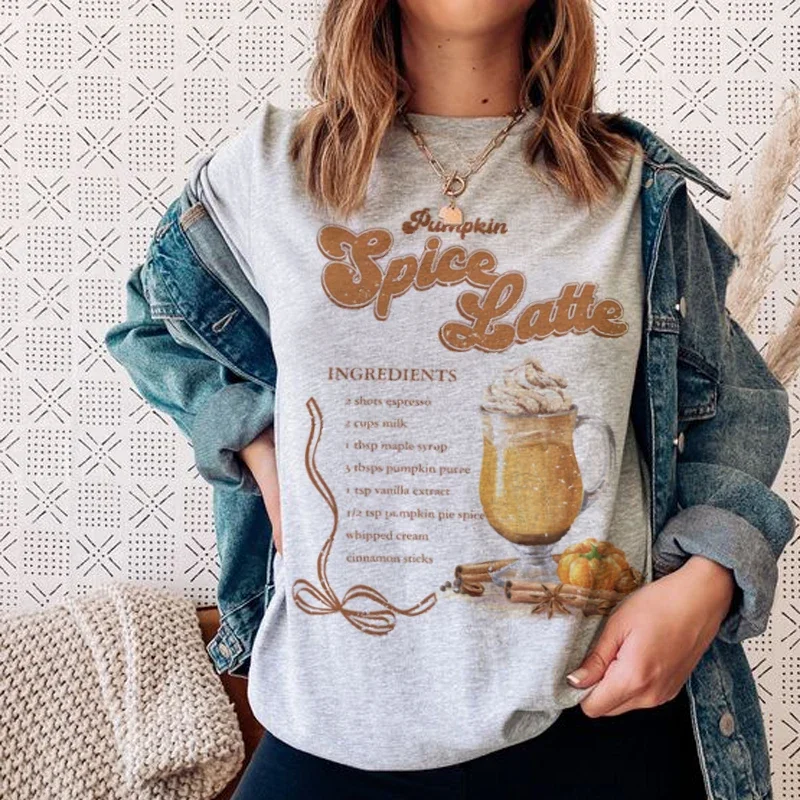 Kürbis Gewürz Latte T Shirt Nette Herbst Halloween T-shirts Frauen Retro Herbst Kaffee T-shirt Kurzarm Thanksgiving grafik Top Image