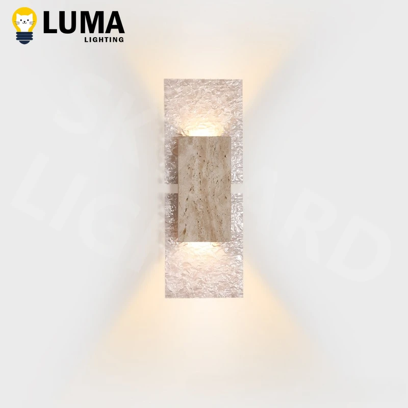 Nordic Retro Gelbe Travertin Wandleuchte, Natürlicher Höhlenstein Acryl LED Wandleuchte für Schlafzimmer Nachttisch Wohnzimmer Home Decor Image