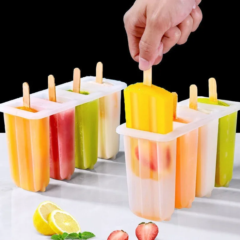 4-Link alte Eis am Stiel-Form mit Deckel, wiederverwendbar, kreative Eis am Stiel-Form für Kinder, selbstgemachte Mungobohnen-Eis am Stiel-Eis, gefrorene Formen Image