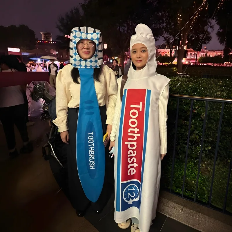 Halloween Cosplay Kostüm Lustige Zahnbürste Zahnpasta Paar Kleidung für Erwachsene Frauen Männer Karneval Party Rollenspiel Outfits Image