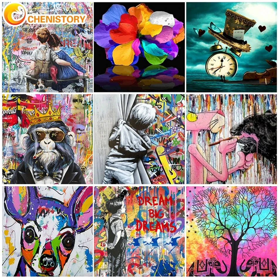 CHENISTORY DIY Malen nach Zahlen Leinwand Kits abstrakte Kunst Home Decor Malen nach Zahlen Landschaft handgemaltes Geschenk Image