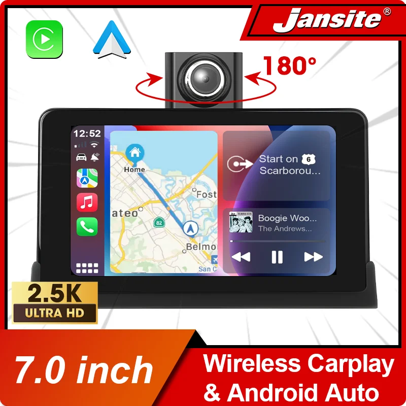 Jansite 7 Zoll 2,5 K Dash Cam Auto DVR Multimedia Video Player Drahtlose Carplay & Android Auto Fahren Recorder Touchscreen BT
