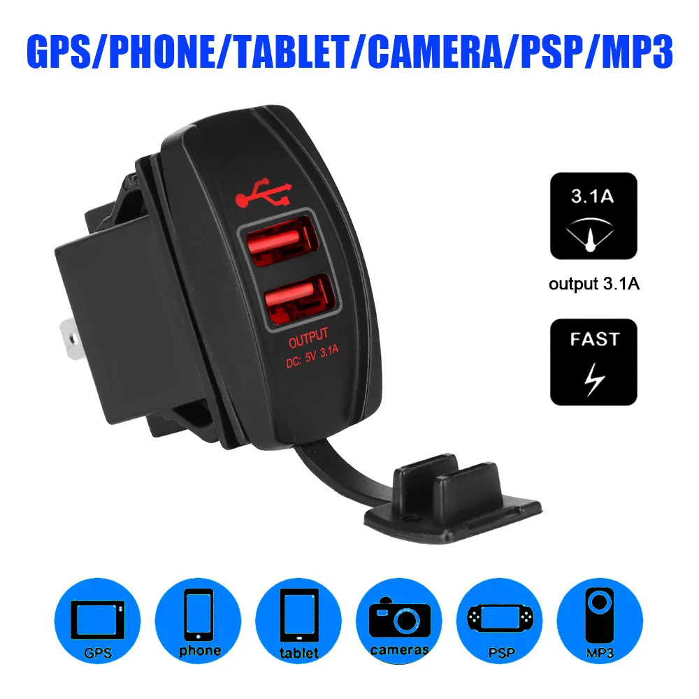 Für Auto RV Wohnmobil Caravans Universal 5V 2.1a LED Auto Adapter Dual USB Ports Auto ladegerät staub dichtes Telefon Ladegerät wasserdicht Image
