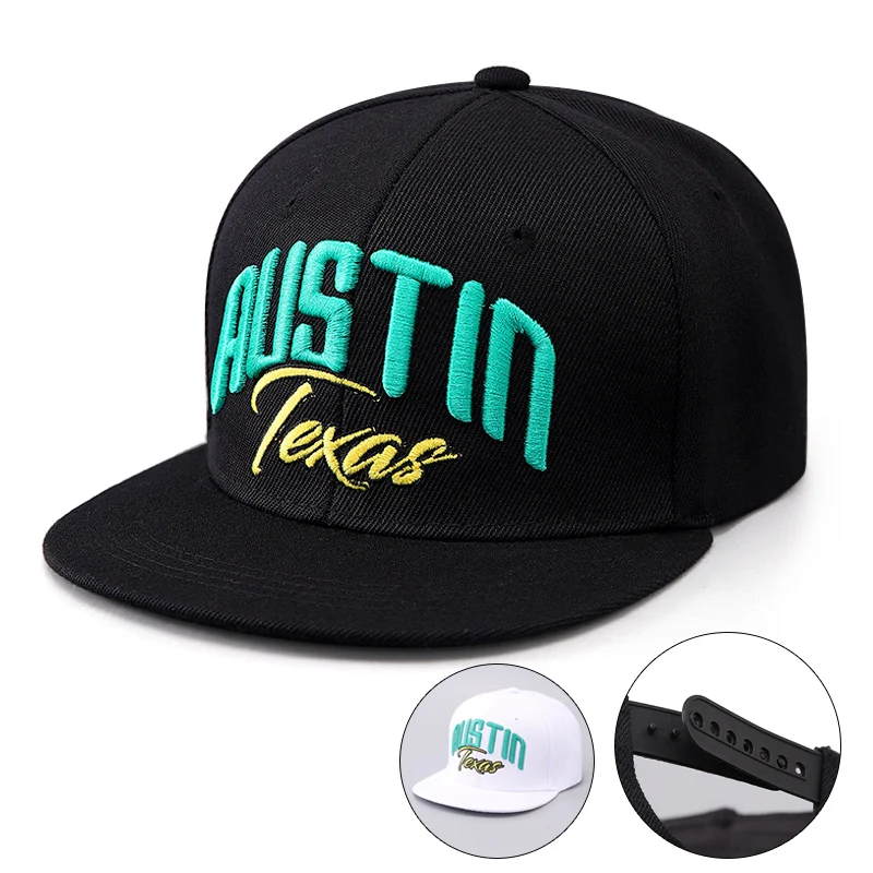 Klassische Baseballkappe mit Austin-Buchstaben-Stickerei, Hip-Hop-Mütze mit flacher Krempe, trendige Street-Dance-Mütze, coole Skateboard-Mütze, Unisex, verstellbare Größe, geeignet für alltägliche