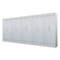 PROREGAL Mega Deal 5x Putzmittelschrank RHINO Metall 2 Türen abschließbar Besenschrank schmal 170x70x30cm 5 Fächern & Kleiderstange Weiß Putzschrank Image