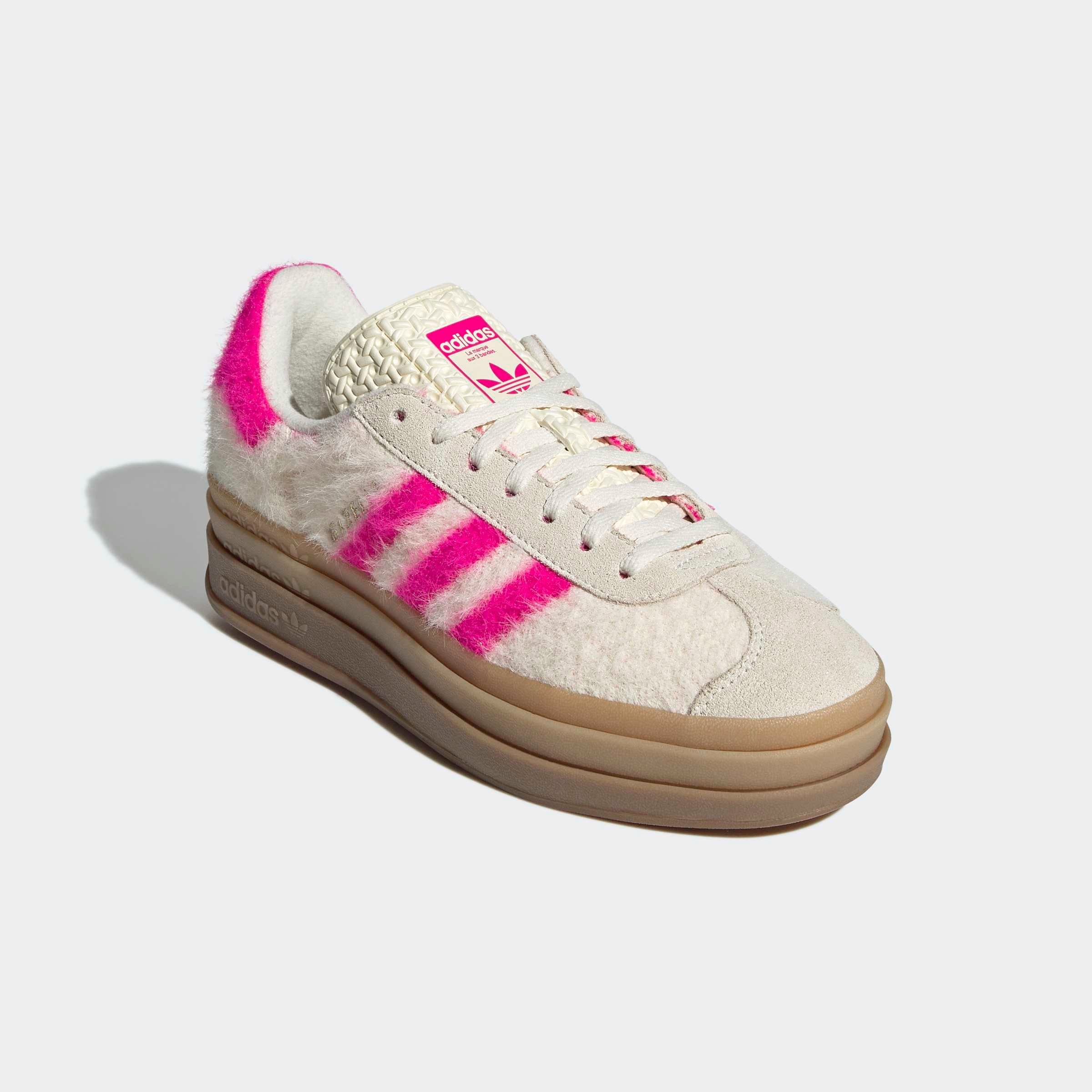 Sneaker ADIDAS ORIGINALS "GAZELLE BOLD", Damen, Gr. 38,5, cream weiß, shock pink, gold metallic, Leder, Textil, Schuhe Sneaker, Topseller