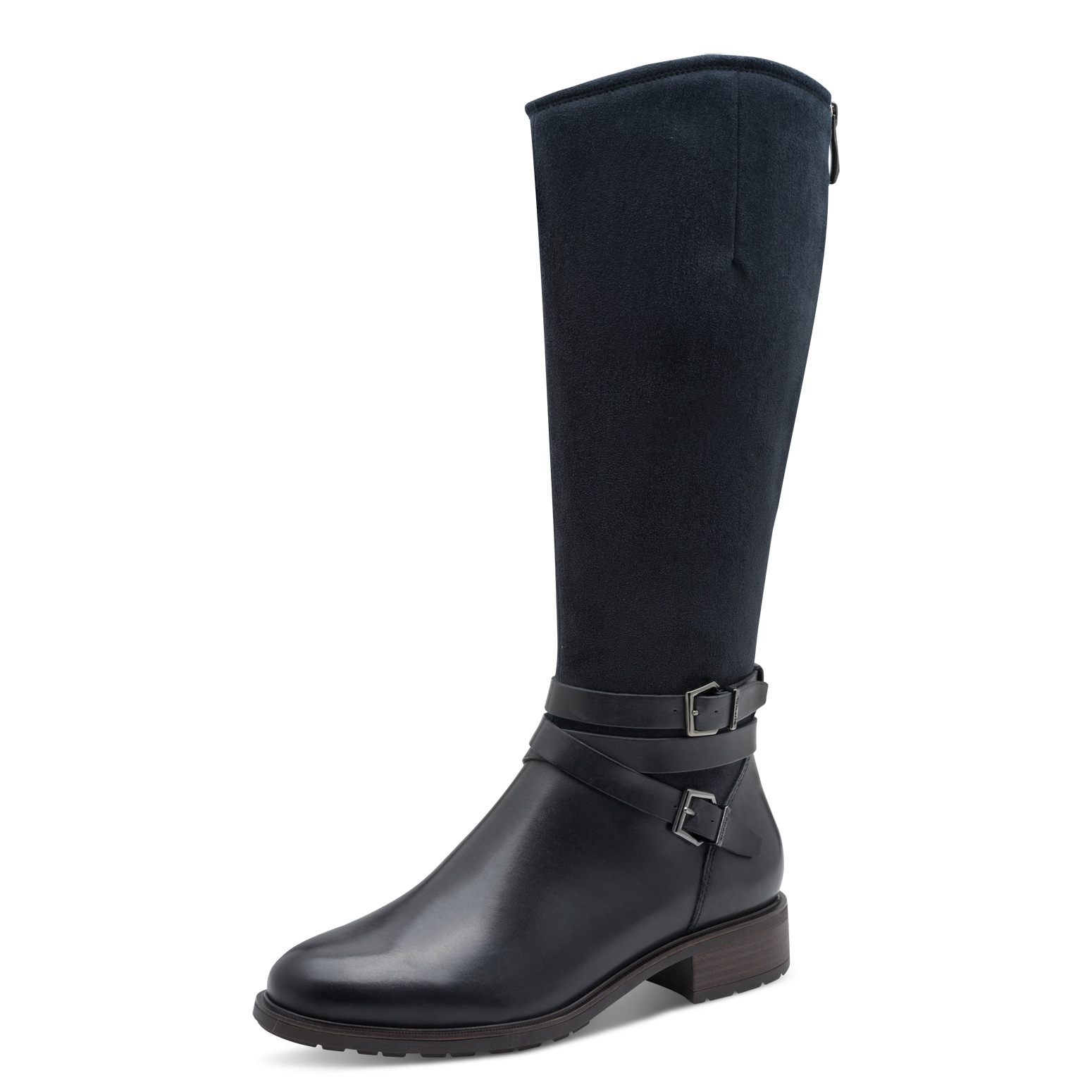 Stiefel TAMARIS, Damen, Gr. 36, Normalschaft, navy, Leder, Lederimitat, Textil, Veloursleder, unifarben, Schuhe Stiefel, Blockabsatz, Langschaftstiefel mit Touch it-Ausstattung