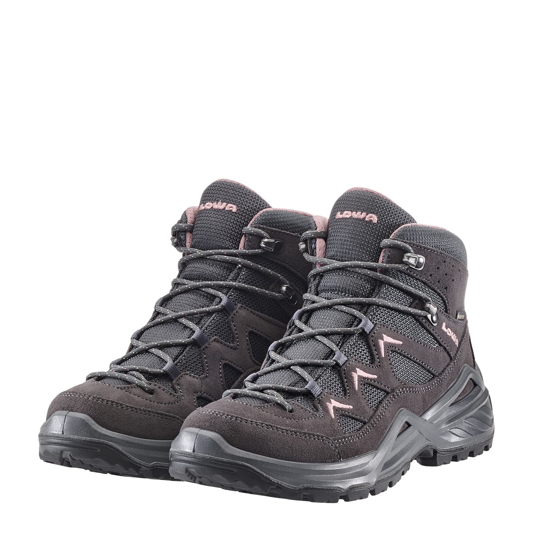 Wanderschuh LOWA "SIRKOS EVO GORE-TEX MID WS", Damen, Gr. 38, grau (graphit, altrosa), Leder, Textil, Schuhe Wanderschuh, wasserdicht