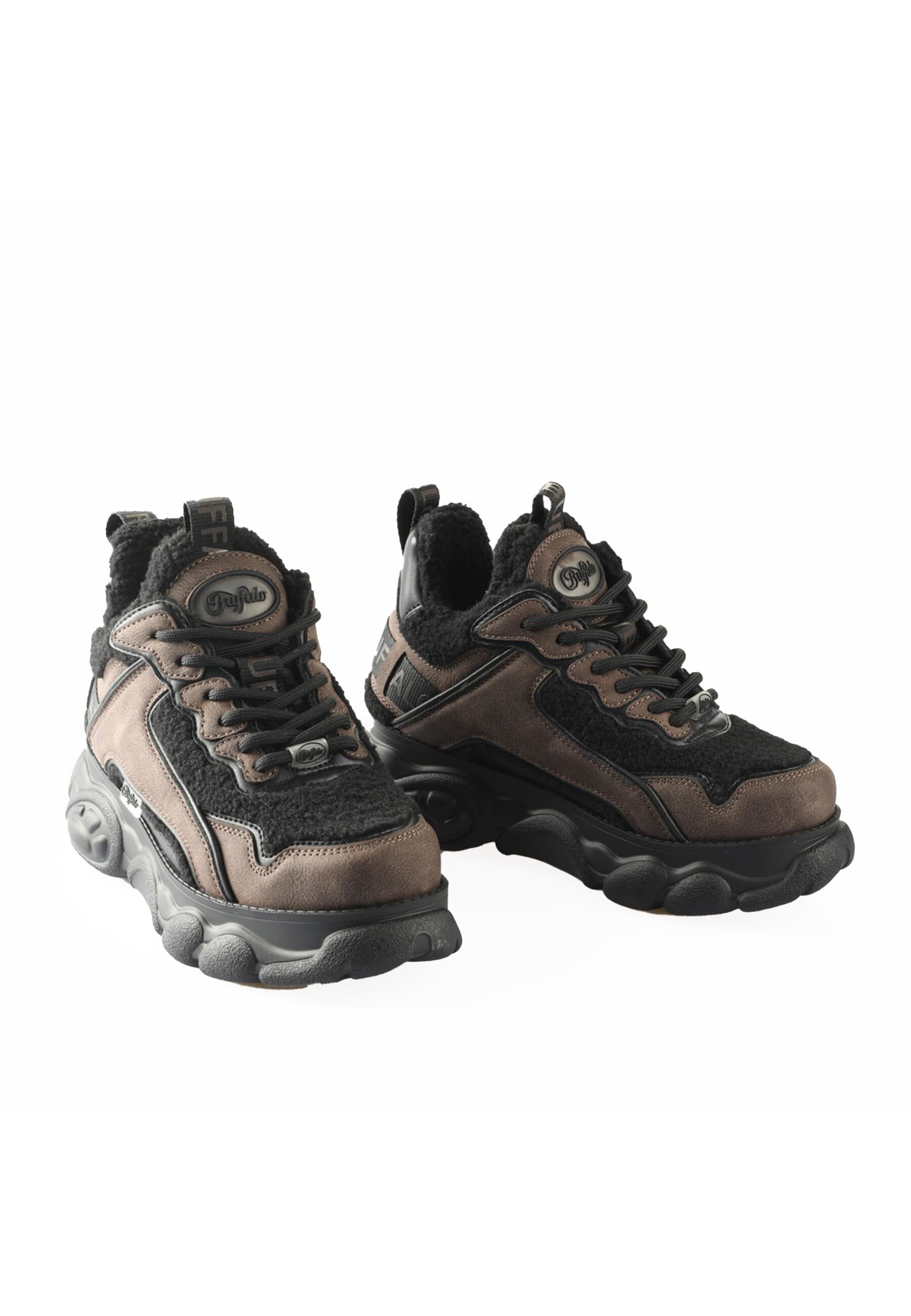 Trainingsschuh BUFFALO "Buffalo Cld Chai Warm Vegan Nappa/Fur", Damen, Gr. 41, braun, schwarz, Kunstfaser, Schuhe