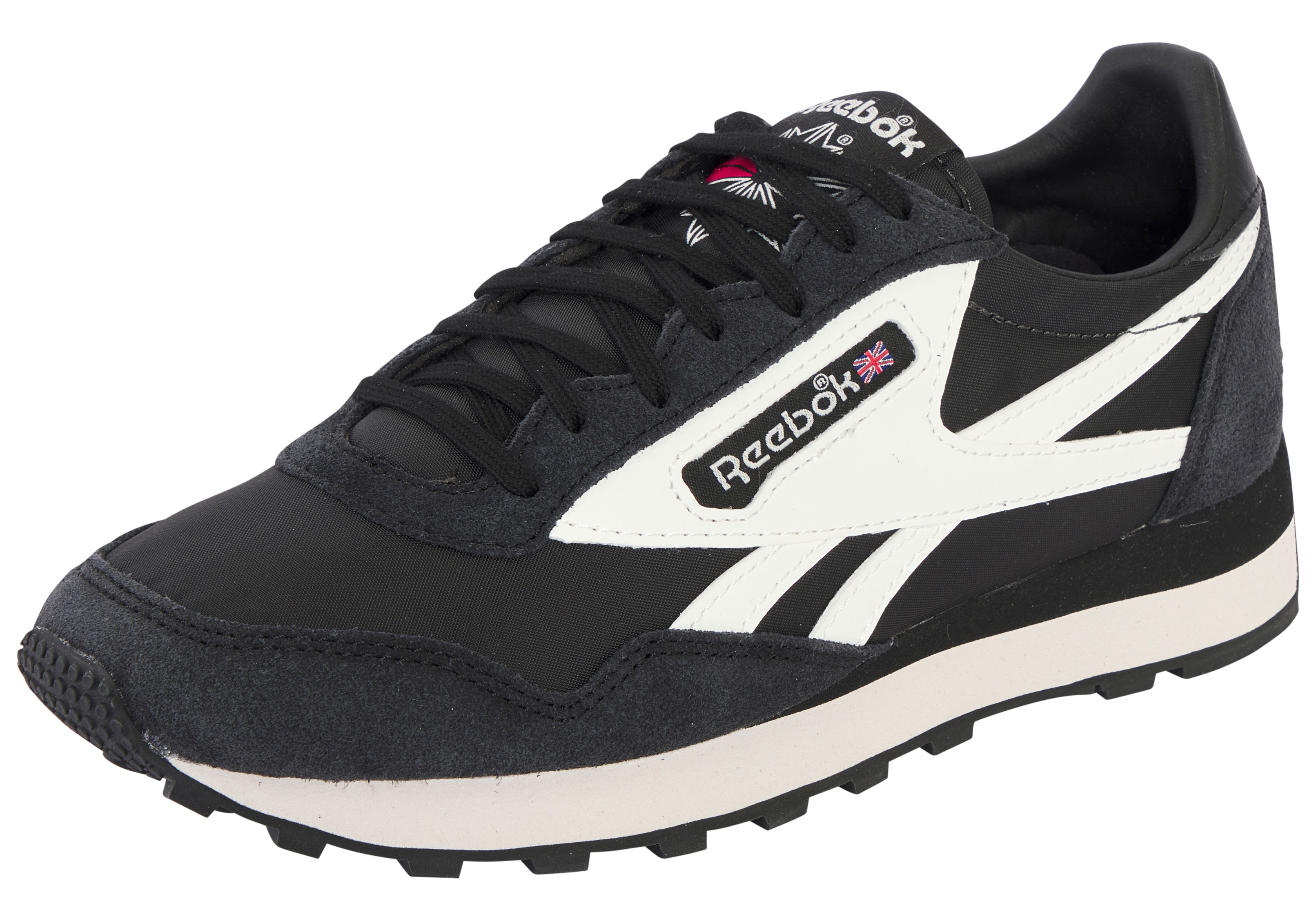 Sneaker REEBOK CLASSIC "AZTEC II", Damen, Gr. 45, schwarz, washed schwarz, chalk, Leder, Synthetik, Textil, Schuhe Sneaker
