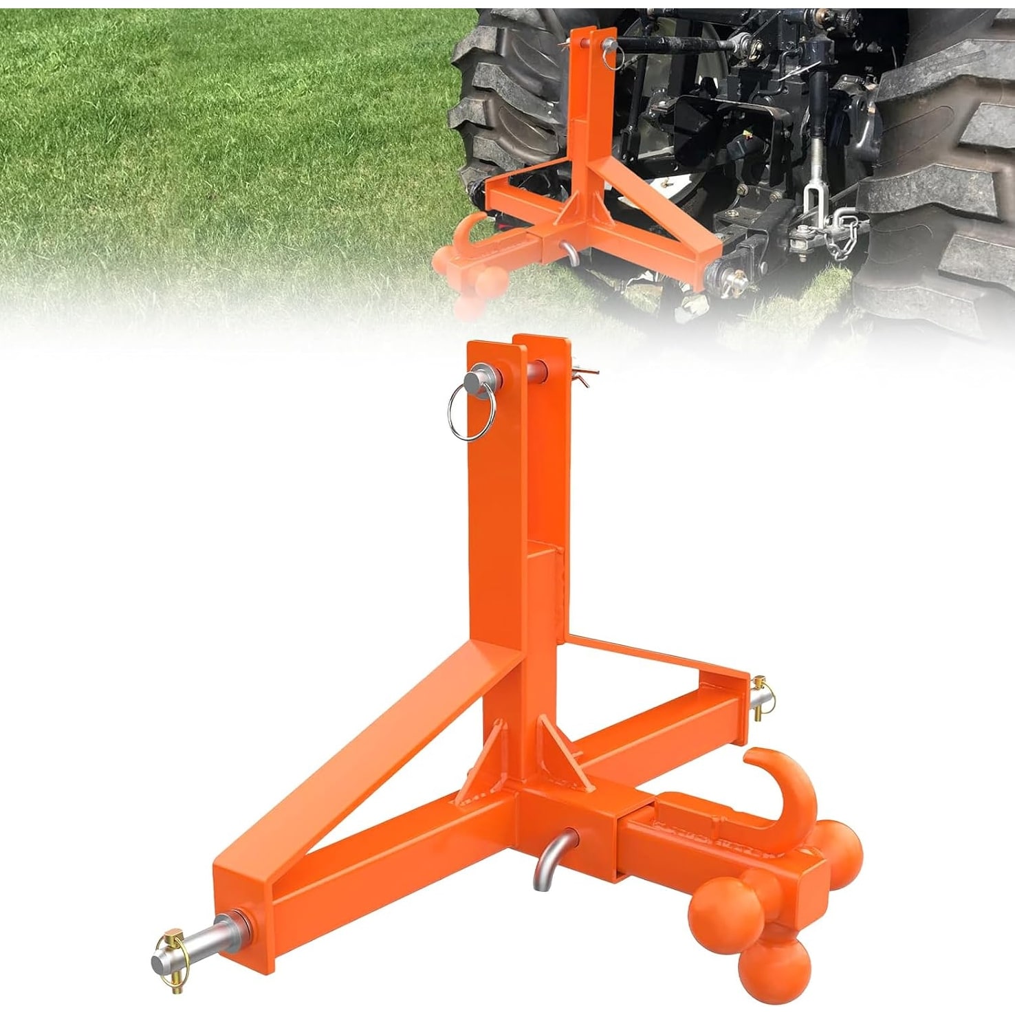 3 Point Trailer Hitch with 2' Receiver and Ball, Tractor Mover Drawbar