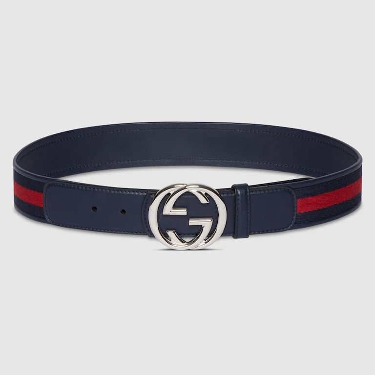 Reversible Belt With Interlocking G Buckle, Leather - Blue - Gucci Belts