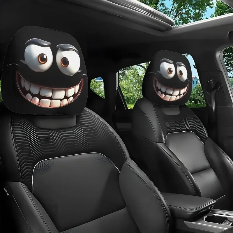 2 Stück Smiley-Gesicht bedruckter Auto-Kissenbezug, weich, bequem, dekorativer Kissenbezug, Auto-Sitz-Kopfstütze, waschbares Polyestergewebe