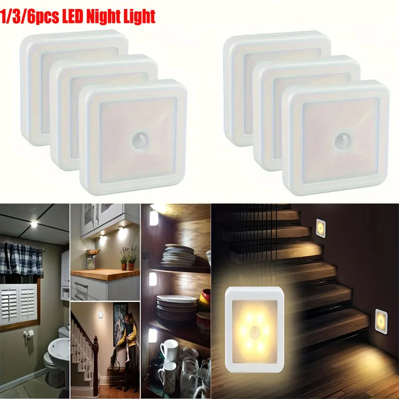 6/3/1pc Motion Sensor LED Nachtlicht Drahtlose Wand Lampe für Schrank Schrank Treppen Auto auf/Off Nachtlicht Für Badezimmer Nacht