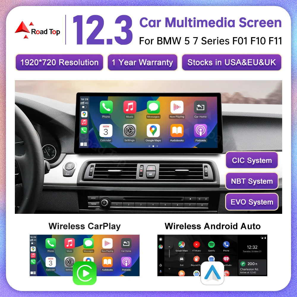 12,3 Zoll ultradünner Multimedia-Touchscreen für BMW 5er F10 F11 CIC NBT EVO System Wireless Carplay Android Auto Autoradio Image