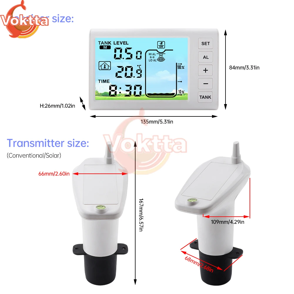 Drahtlose Solar Ultraschall Wasserstand Anzeige Gauge Wasser Tank Sensor Flüssigkeit Level Meter Temperatur Sensor Wecker Image