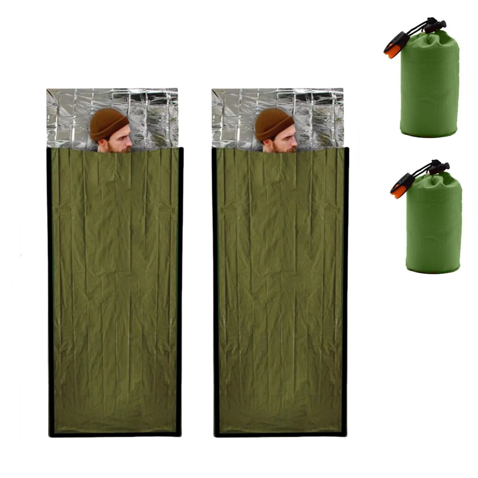 2-teiliger Notfall-Überlebensschlafsack, tragbare Thermo-Schlafsäcke, Biwaksack, Mylar-Notfalldecke, Überlebensausrüstung Image