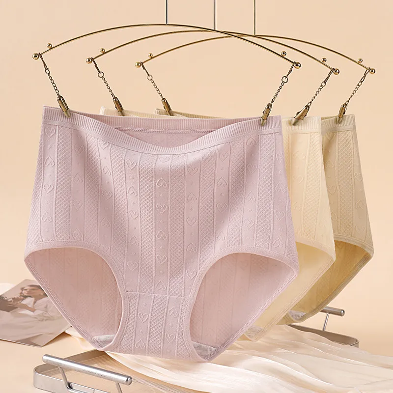Damen-Slip aus Baumwolle mit hoher Taille, bequem, sexy, weiche Jacquard-Unterwäsche, atmungsaktives Höschen aus reiner Baumwolle für Herbst-Dessous Image