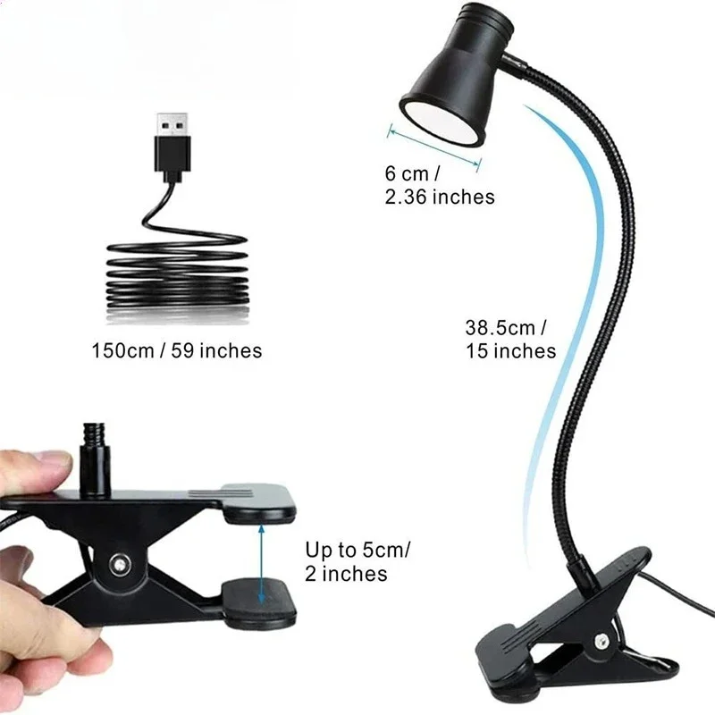 Clip-On-Schreibtischlampe, tragbare LED-Schreibtischlampe, Desktop-Buchlampe, zeitgesteuertes stufenloses Dimmen, USB-Stecker, Augenschutz, Lesestudienlampe Image