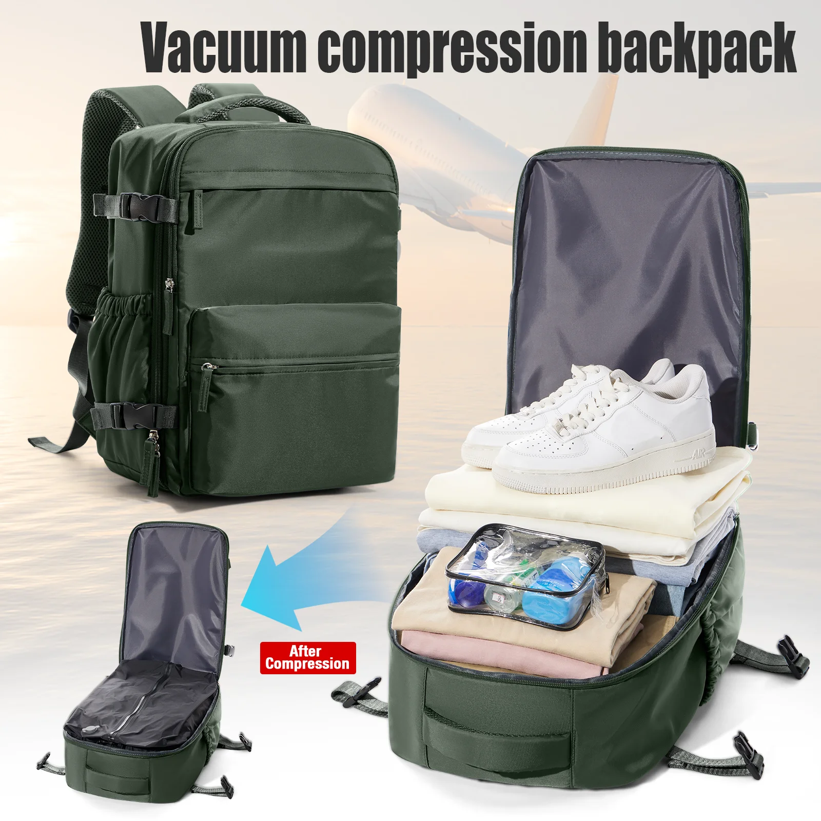 Zaino sottovuoto con pompa Borsa da viaggio approvata dall'aereo per uomo Zaino da lavoro di grande capacità Zaino per laptop da 15,6", portaoggetti