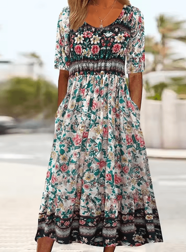 Summer Breeze Bohemian Maxi Dress With Short Sleeves xxl(us 14) blue