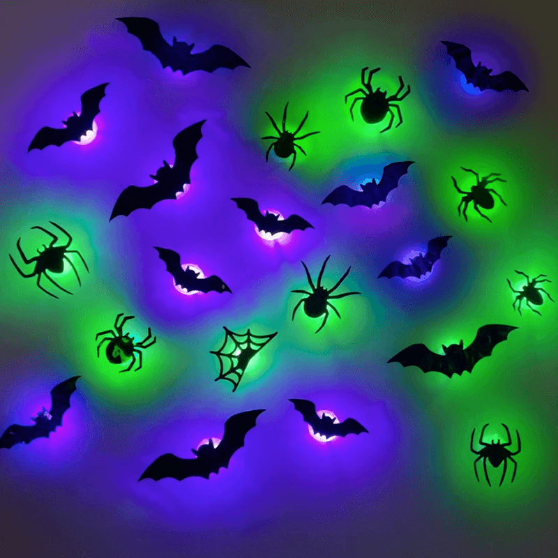 Scary LED Halloween Decorations, Glowing Bats And Spider 3D Wall Stickers For Haunted House Party Indoor & Outdoor Use spider 9pcs