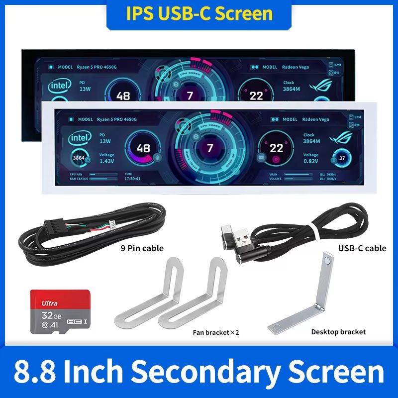 UltraCompact 8.8 Inch IPS USB C Secondary Smart Display Portable Monitor For Laptop & Desktop option 1 black