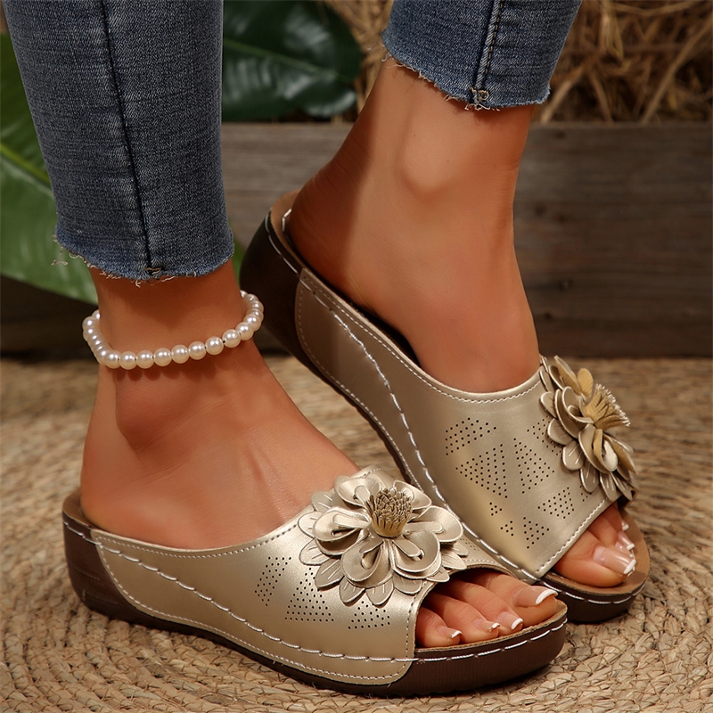 Lightweight Fashion Summer Women Sandals Shoes Wedge, Casual Slip On Open Toe Womens Sandals For Everyday Wear gold 39