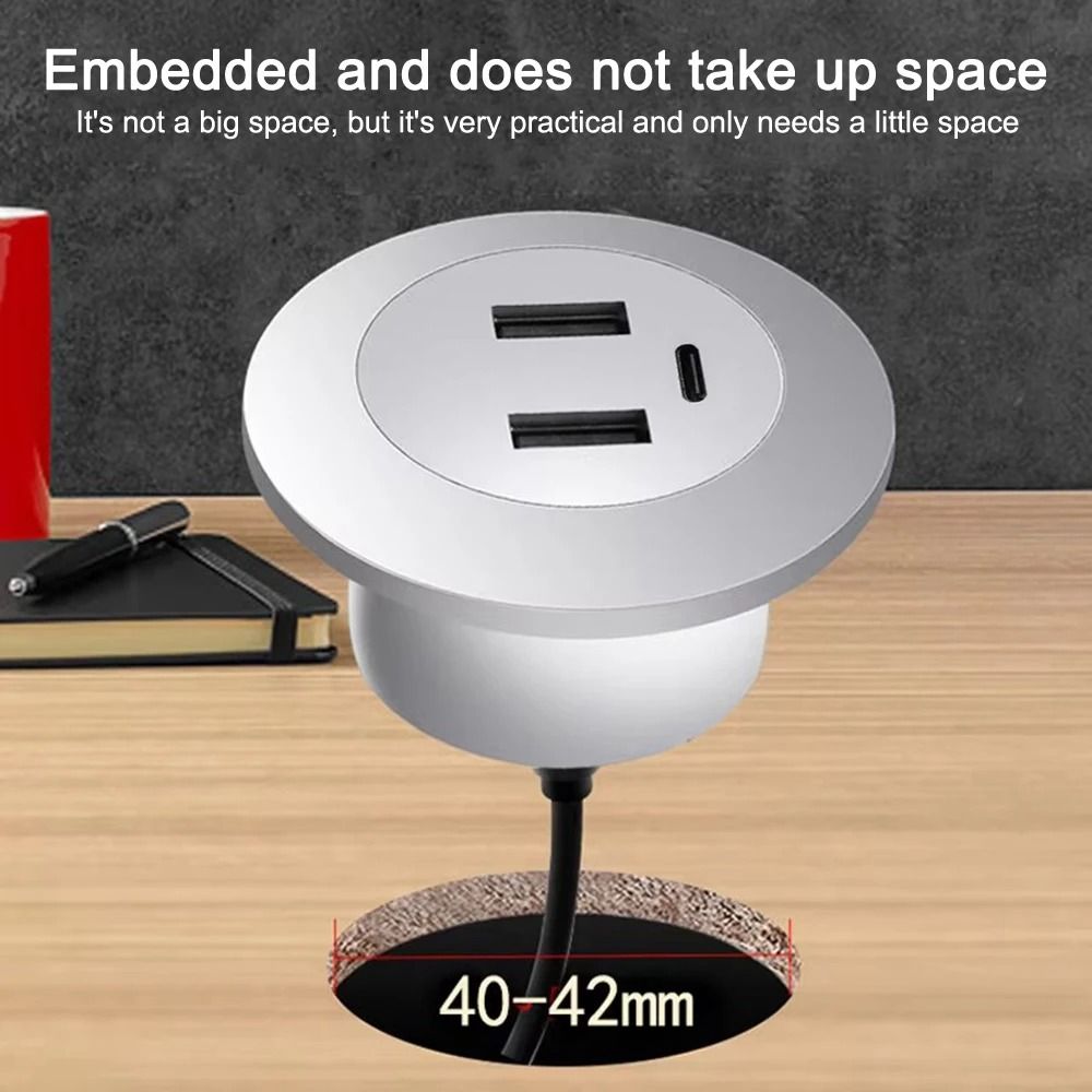 Desktop Hole Embedded USB Hub Type C USB Charger 3 In 1 Splitter For Laptop PC And Mobile Phone Charging 2 Usb