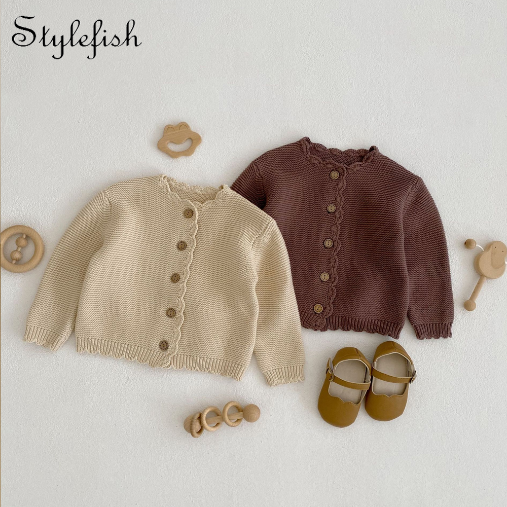 Baby Sweater Spring New Baby Clothing Children Round Neck Handmade Hooked Edge Knitted Sweater For 0 3 Year Girls Boys brown 3 6m