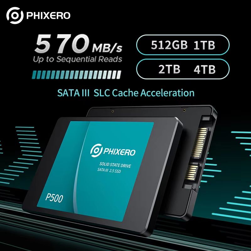PHIXERO 2.5" SATA SSD Internal Hard Drive High Speed Solid State Drive For Laptop & PC (128GB To 4TB) 512gb