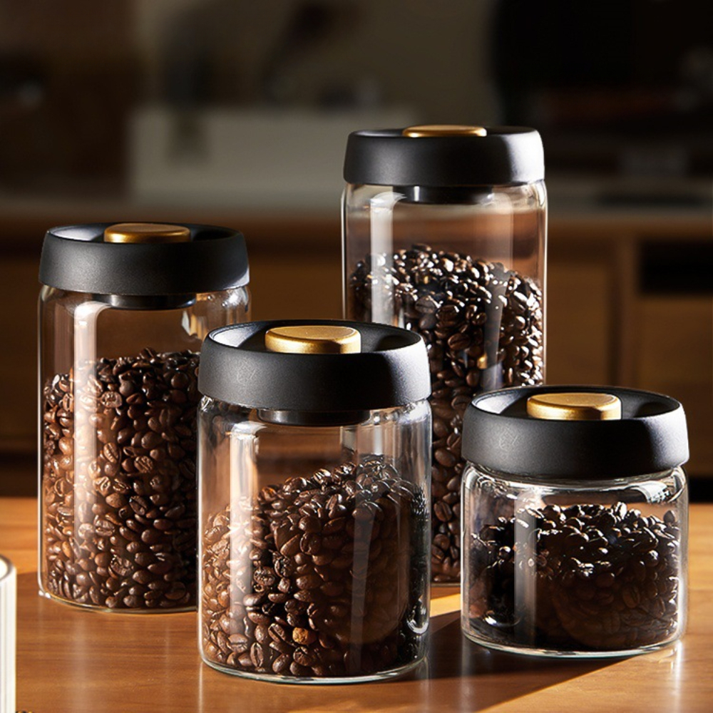 Coffee Beans Vacuum Sealed Tank, Airtight Glass Food Storage Jar For Household Kitchen Moisture Proof, Air Extraction 1800ml